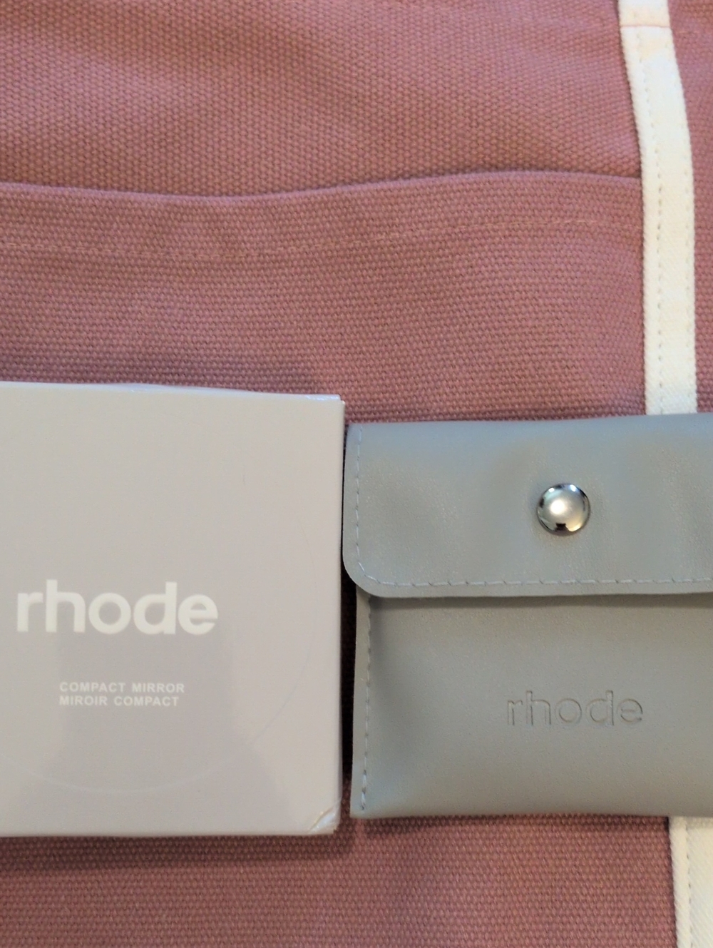 RHODE Compact Mirror with Light Gray Snap Pouch